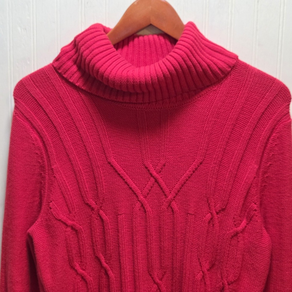 Jillian Nicole Sweater Womens Petite Large Pink Turtleneck Cable Knit Pullover